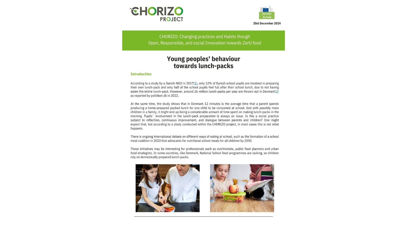 CHORIZO #7 Newsletter is out! Young peoples’ behaviour towards lunch-packs